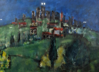 Acryl schilderij op papier, Maya Wildevuur, Landschap, 2000